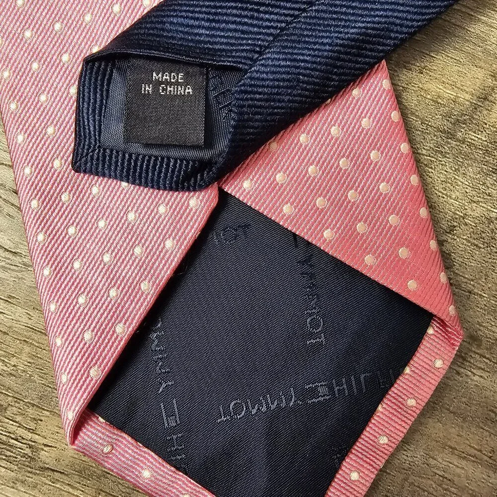 Tommy Hilfiger Men's Classic Polka Dot Pattern Pink Silk Suit Necktie